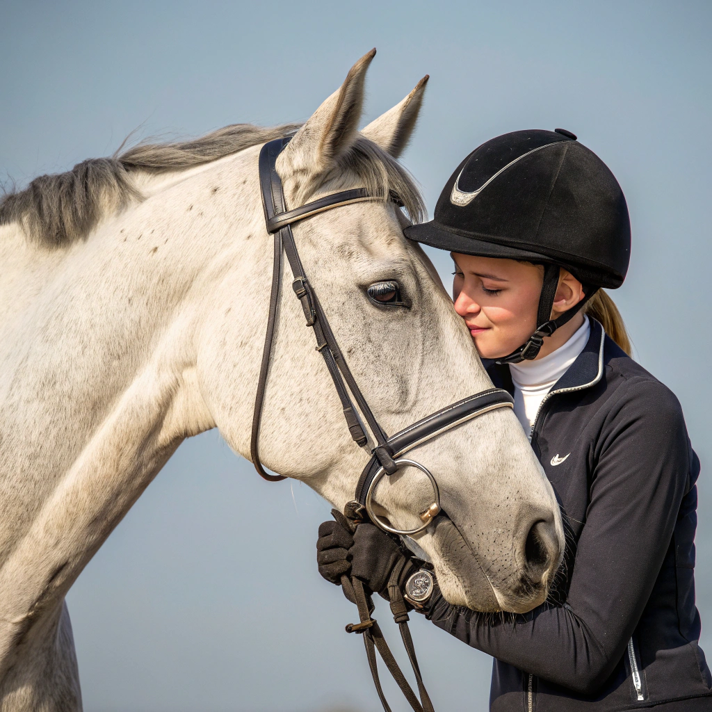 Close up of human and horse connection